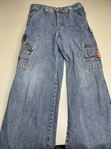 Vintage Y2K Boys Wrangler Denim Cargo Wide Leg Jeans | Size 12 | Orange Accents - Picture 1 of 7