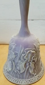 Incolay Carved Iris Floral Bell Lavender w Metal Bell Inside NICE! - Picture 1 of 5