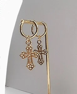 Pearl Cross Hoop Earrings - Picture 1 of 1