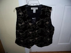 Appleseed's Women's Size 16 Vest Black Faux Velvet Gold Embroidered Silk  NEW - Picture 1 of 2
