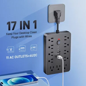17-in-1 Power Strip with Surge Protector - 8 AC Outlets And 6 USB Ports (2 USB-C - Picture 1 of 7