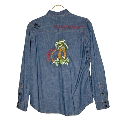 Camisa vaquera Lucky Brand Western California M azul bordada con botones Foto 1 de 4