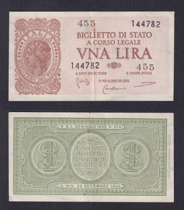 Banconota Italia 1 lira Laureata 1944 P.-29b BB+/VF+ - Imagen 1 de 1