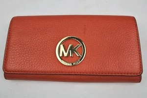 Michael Kors Orange Red Full Size Women's Wallet CC Slots Coins - Picture 1 of 10