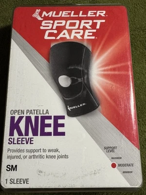 Mueller Knee Sleeve, Open Patella, Small, Moderate Support, Black New - Image 1 of 4