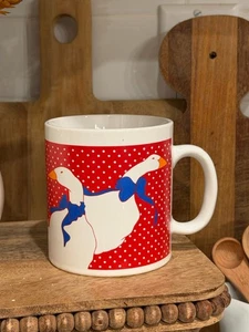 Vintage 8oz. Weihnachtsgans blaues Band Kaffeebecher Tasse - Bild 1 von 6
