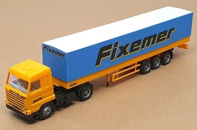 Herpa 1/87 Scale 142953 - Scania Truck & Trailer (Fixemer) Yellow/Blue/White - Image 1 of 4