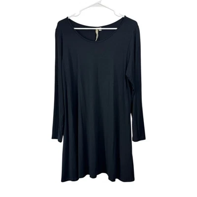Cómodo Vestido Túnica Tejido Elástico Modal Talla Grande EE. UU. Negro Línea A Lagenlook Foto 1 de 4