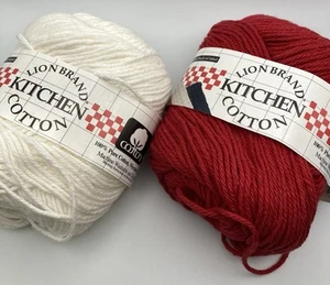 Lion Brand Kitchen Cotton Yarn Poppy Red & White Mixed Lot Partials Cotton Yarn - Picture 1 of 4