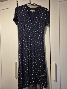 Womens HOBBS NAVY BLUE PRINT DRESS SIZE S - Picture 1 of 4