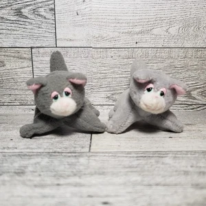 Peluche vintage 2 libbre Purries Galoob gattino gatto sdraiato grigio chiaro scuro - Foto 1 di 7