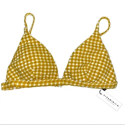 Top de biquíni novo com etiquetas vitamina A Gingham texturizado favo de mel amarelo dourado 10 L - Imagem 1 de 4
