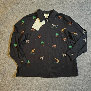 Quacker Factory Jacket Women Large Black Zebra Safari Jungle Rhinestone Full Zip - Picture 1 of 10
