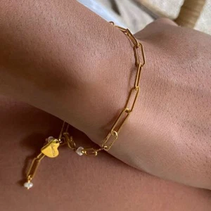 Gold plated cable link chain bracelet with pearls - Bild 1 von 2