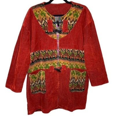Vintage Corduroy Jacket Sz L/XL Marron Red  Flannel Blanket Lining Southwestern Foto 1 de 4
