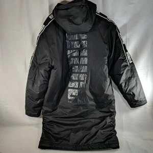 Puma Long Puffer Coat Black Unisex S Small Winter Hooded 580010-01 Side Stripes - Picture 1 of 16
