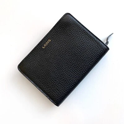 LODIS *NUEVO SIN ETIQUETAS Cartera Delgada Billetera Cremallera Alrededor Cuero Premium Negra Foto 1 de 4