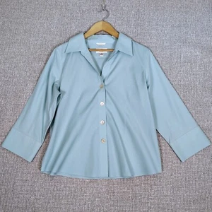 Vtg Talbots Wrinkle Resistant Button Down 3/4 Sleeve Top Blouse Sz 16P Aqua Blue - Picture 1 of 10