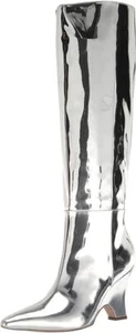Sam Edelman Vance Soft Silver Pointed Toe Kitten Heel Knee High Fashion Boots - Picture 1 of 6