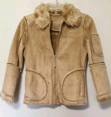 Chaqueta de piel sintética de gamuza para niñas talla 6X beige tostado cremallera completa sistema de protección contra la intemperie Foto 1 de 4