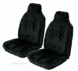 For TOYOTA MR2 - Front Pair of Luxury Plain Black Faux Fur Furry Car Seat Covers