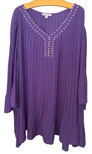Woman Within Übergröße 5x 38/40 verzierte Plissee Bluse lila Glockenärmel - Bild 1 von 9