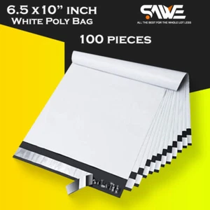 100 x Poly Versandtaschen 6,5 x 10 weiß Kunststoff Versandtaschen Umschläge, selbstklebend - Bild 1 von 6