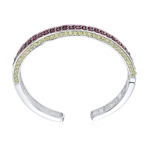 925 Sterling Silver Cuff Bangle Bracelet Gemstones Rhodium Plated Size M - Picture 1 of 9