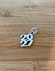 Sterling Silver 10x11mm Stacked Graduation Birth Anniversary Year 2027 Charm - Picture 1 of 2