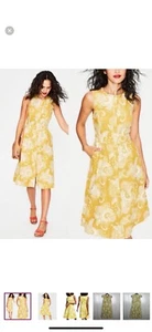 Boden Nicole Amarillo Blanco Mimosa Hoja de Acanto Solero Forrado Bolsillos Para Mujer 4 - Imagen 1 de 7