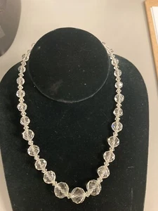 Vintage Clear Faceted Graduated Cut Glass Beads 2 Sizes Metal Chain Necklace 18” - Picture 1 of 1