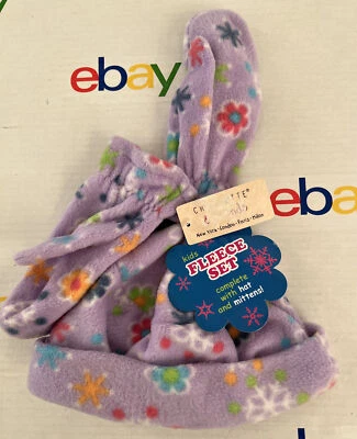 NUEVO Charlotte And Friends 2 PIEZAS FLORAL NIÑAS POLAR SOMBRERO Y MITONES CONJUNTO 4-6x Foto 1 de 2