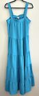 Max Studio Peasant Maxi Dress Boho Sleeveless Solid Aqua Blue L Large NWT $158