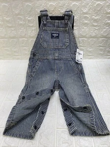 Vintage 9M OshKosh Bgosh Train Engineer Stripe Denim Overalls Snap Legs 9 Month - Picture 1 of 13