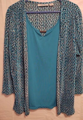 Sag Harbor Stretch 女式 XL 蓝绿色和黑色印花分层上衣  — 第 1/3 张图片