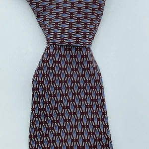 BARRINGTON Mens Silk Tie Red Blue Geometric Print 3.75" Business Formal Wedding - Picture 1 of 5