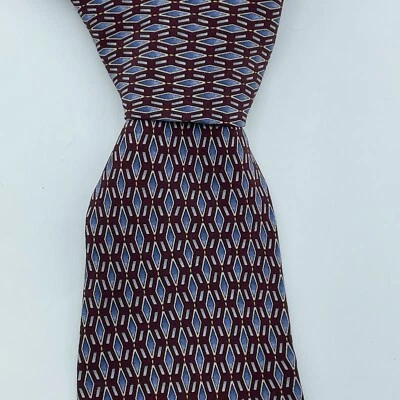 BARRINGTON Mens Silk Tie Red Blue Geometric Print 3.75 Inch Business Formal - Image 1 of 4
