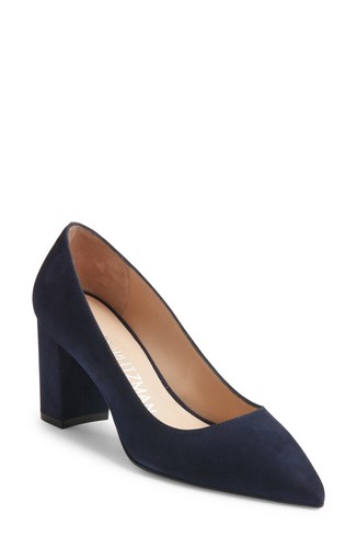 $420 Stuart Weitzman Linsi 75 Block Pump TACCO bella pelle scamosciata blu PINTY 7 5