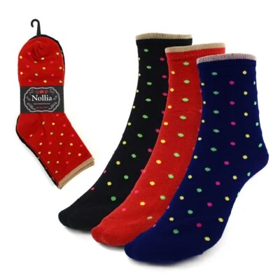 Nollia Women's Crew Socks 3 Pair Black Navy Red W Polka Dot Shoe Size 6-9 New - Image 1 of 2