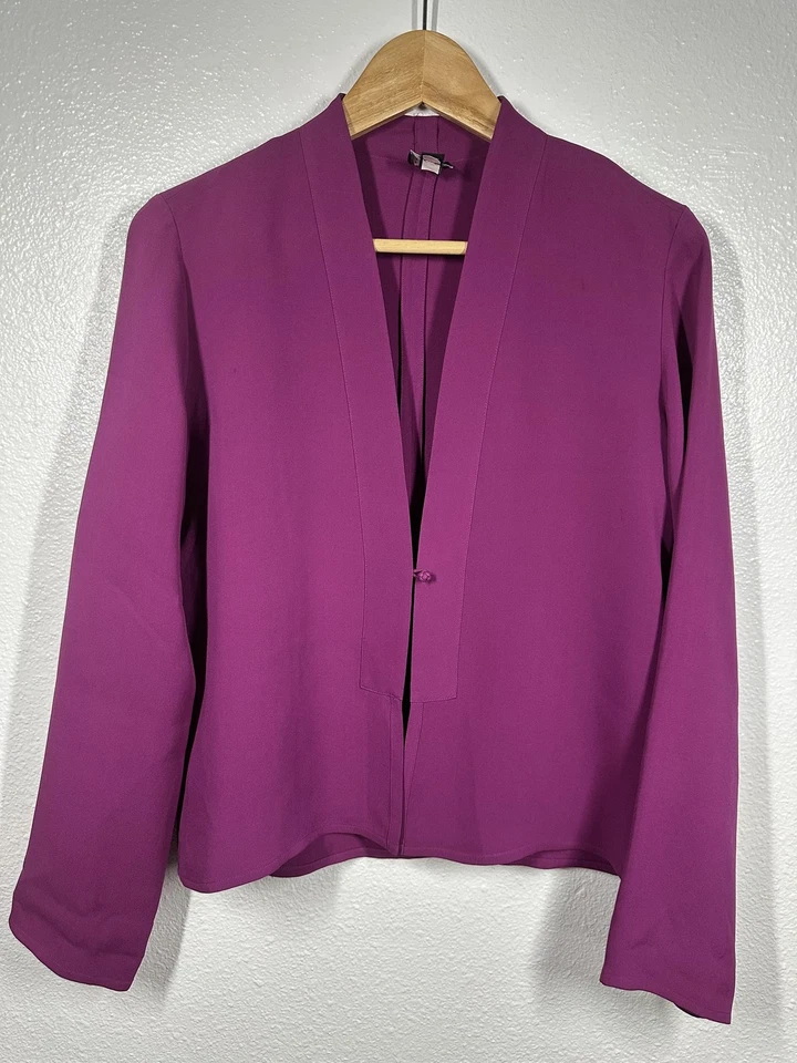 Chaqueta Blazer Eileen Fisher Mujer XS Púrpura Sin Cuello Frente Abierto Minimalista Foto 1 de 4