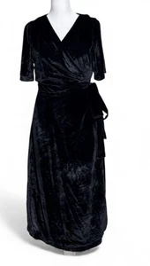 Ann Taylor Velvet Wrap Dress Size 8 V Neck Short Sleeve Belt Black Cocktail NWT - Picture 1 of 13