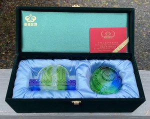 Vintage Liuli Gong Fang Chinese Art Crystal Glass Golf Paperweight & Card Holder - Picture 1 of 14