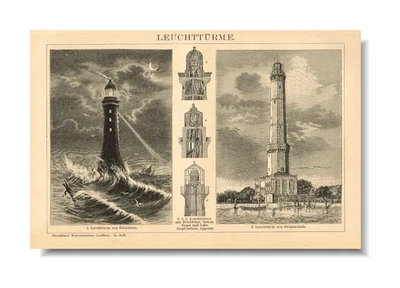 Faro Estampado Vintage Grabado Impresión Antigua 1897 Faro Eddystone Foto 1 de 4