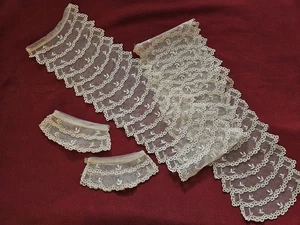 Antiguo delicado remanente de panel de vestido largo de malla de encaje francés con puños - Imagen 1 de 7
