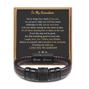 Geflochtenes Lederarmband für Enkel - Inspirierende Manschette Geschenk 7,5 cm - Bild 1 von 7