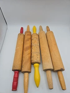 Lote De 5 Rodillos De Madera De Colección Hornear Cocina Granja Campo Madera Colecfion  - Imagen 1 de 8