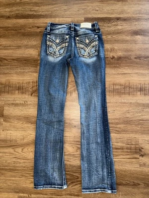 Pantalones de mezclilla Miss Me de tiro medio a medida talla 25 bolsillo adornado Y2K Foto 1 de 4