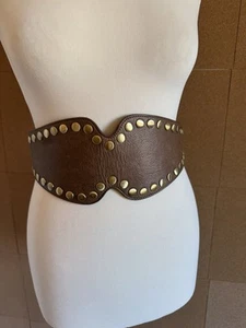 Ted Baker Waist Belt Size 2 Brown Leather Western Boho Studded Wide 26-28" Waist - Picture 1 of 8