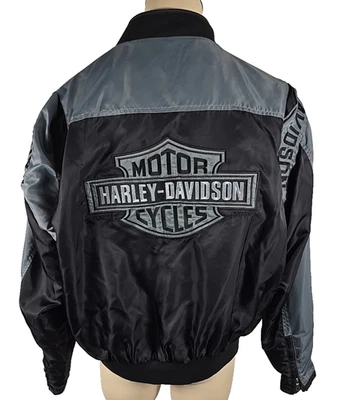 Harley Davidson Mens Nylon Satin Black Gray Motorcycle Riding Jacket Sz XL - Image 1 of 4