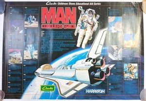VINTAGE MAN CONQUERS SPACE CLARKS SHOES EDUCATIONAL POSTER 68CM X 48CM 1984 - Picture 1 of 5